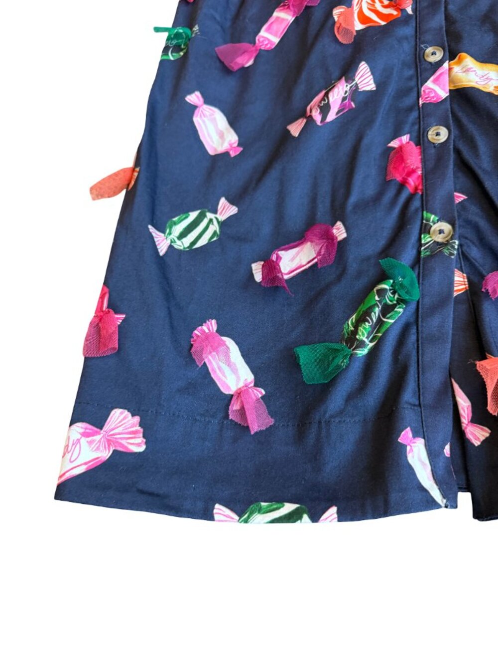 Maeve Navy Candy Print Ruffle Button Front Dress Stretchy Size 8 Women's - Picture 6 of 13
